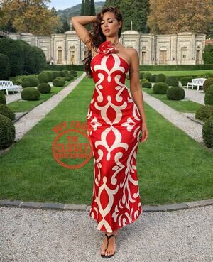 mango red and white dress Mango Red & White Striped Midi Dress XS